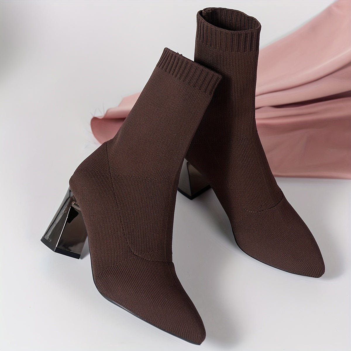 Elegante Strick-Ankle Boots mit Absatz