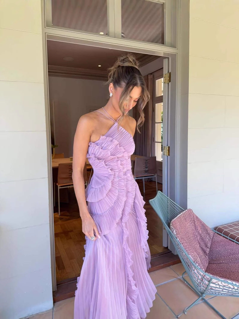 Damen Plissiertes Halterkleid mit Rüschen – Elegantes Abendkleid-83561-02a20977-ea14-4c4a-a51b-7a81933741e2