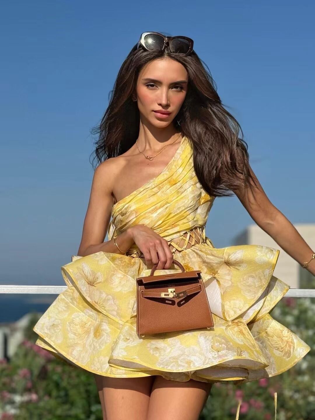 Damen Blumenkleid – One-Shoulder, Volantrock, Asymmetrischer Saum-83680-08f961a1-0098-437a-91b8-044663a44710