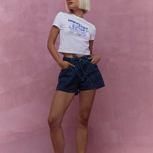 Damen Jeans Shorts – Bindegürtel, Einzigartiges Muster, Taschen-83372-0cbdd248-5fa7-41c1-a02b-7bd6425fe366