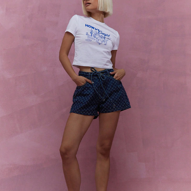 Damen Jeans Shorts – Bindegürtel, Einzigartiges Muster, Taschen-83372-0cbdd248-5fa7-41c1-a02b-7bd6425fe366