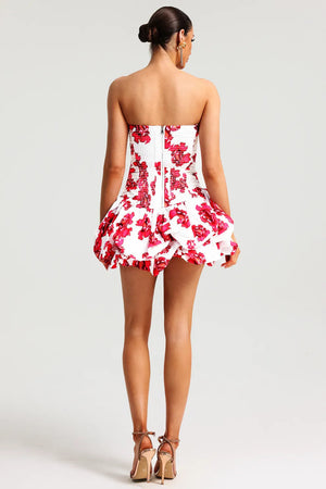Damen Trägerloses Kleid – Blumenmuster, Strukturiertes Oberteil, Volantrock-83685-11c43d6d-3141-4c1a-a676-c1b6ff9f1375