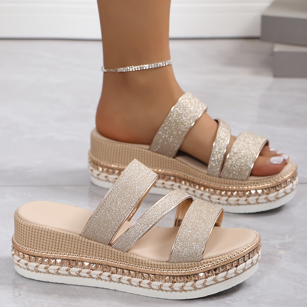 Glamouröse Plateau-Sandalen mit Glitzer