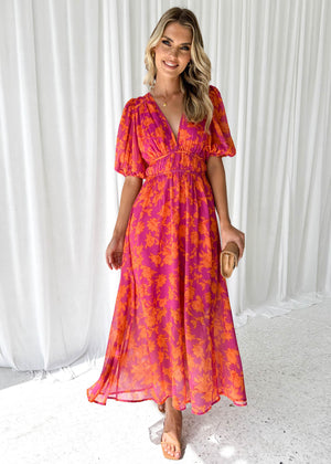 Damen Maxi-Kleid – Blumenmuster, V-Ausschnitt, Kurze Ärmel, Fließend-83294-145d9504-40a9-49bc-ab2f-fa682d15845c