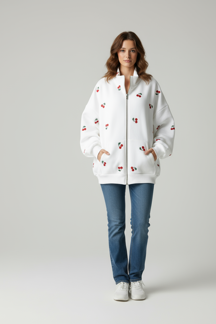 Kirsch-Print Oversize Hoodie für Selbstbewusste