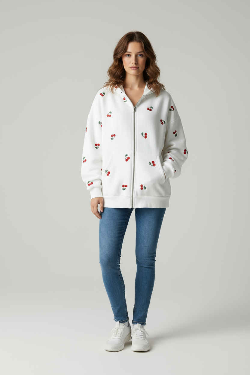 Kirsch-Print Oversize Hoodie für Selbstbewusste