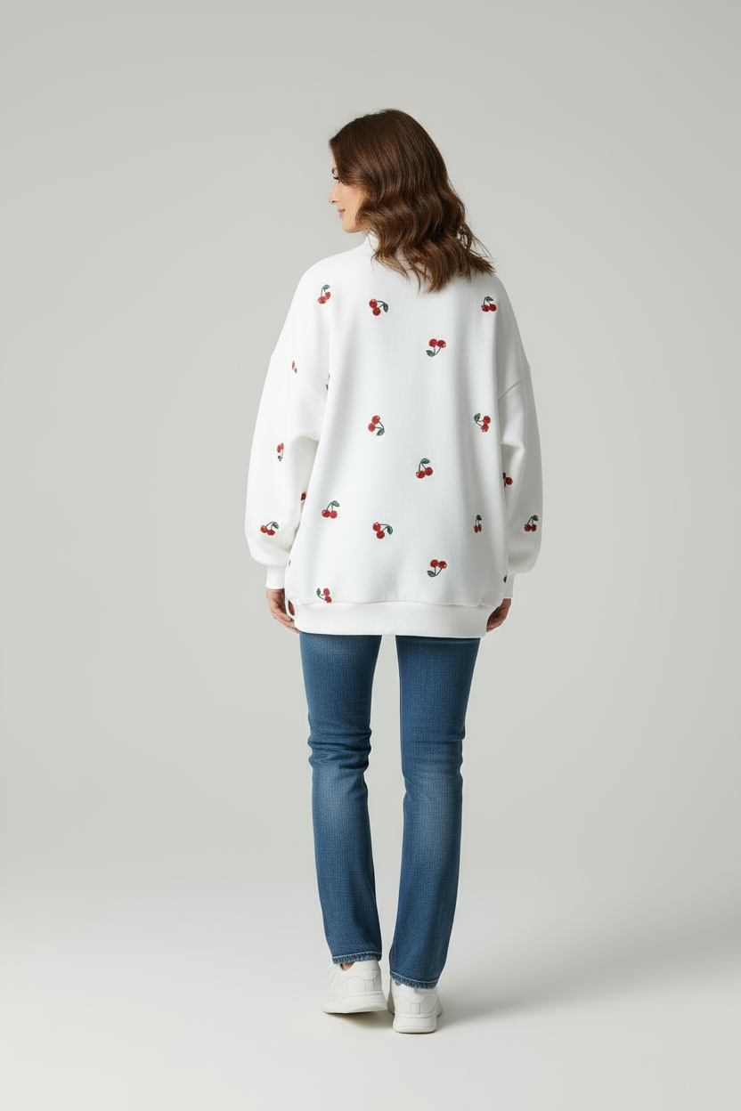 Kirsch-Print Oversize Hoodie für Selbstbewusste