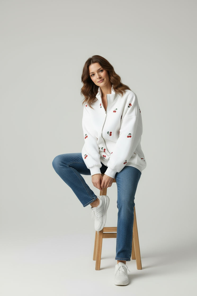 Kirsch-Print Oversize Hoodie für Selbstbewusste