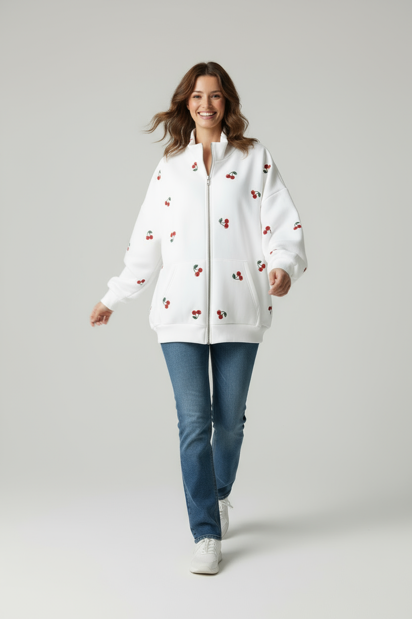 Kirsch-Print Oversize Hoodie für Selbstbewusste