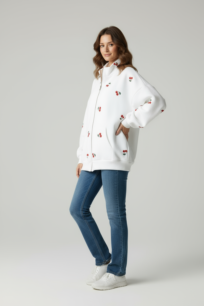 Kirsch-Print Oversize Hoodie für Selbstbewusste