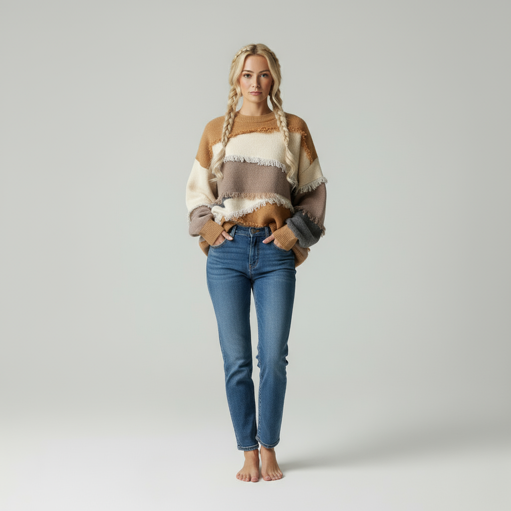 Zeitloser Oversized Strickpullover mit Fransen
