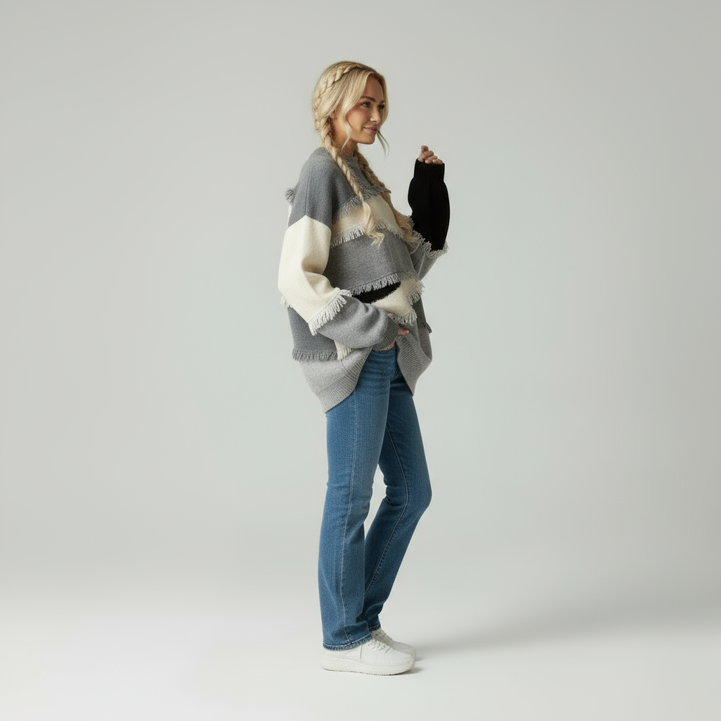 Zeitloser Oversized Strickpullover mit Fransen