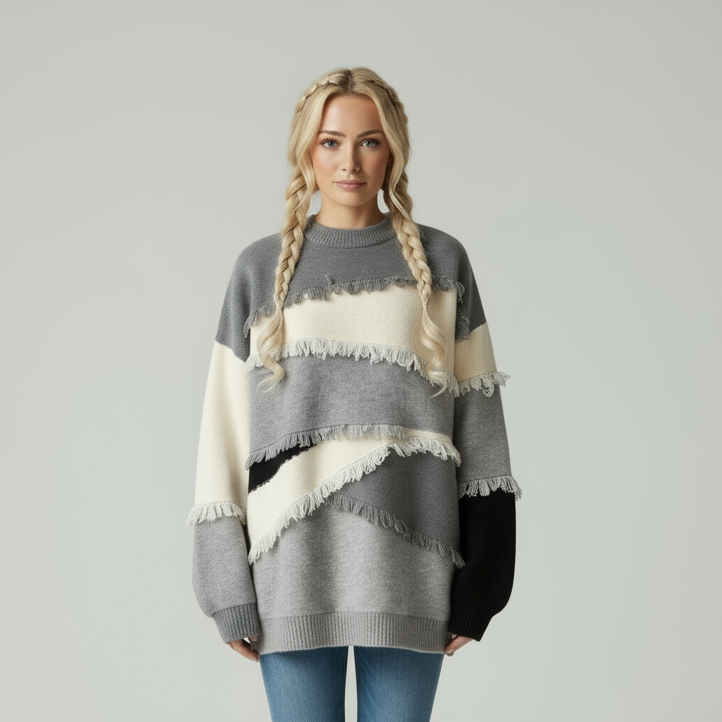 Zeitloser Oversized Strickpullover mit Fransen