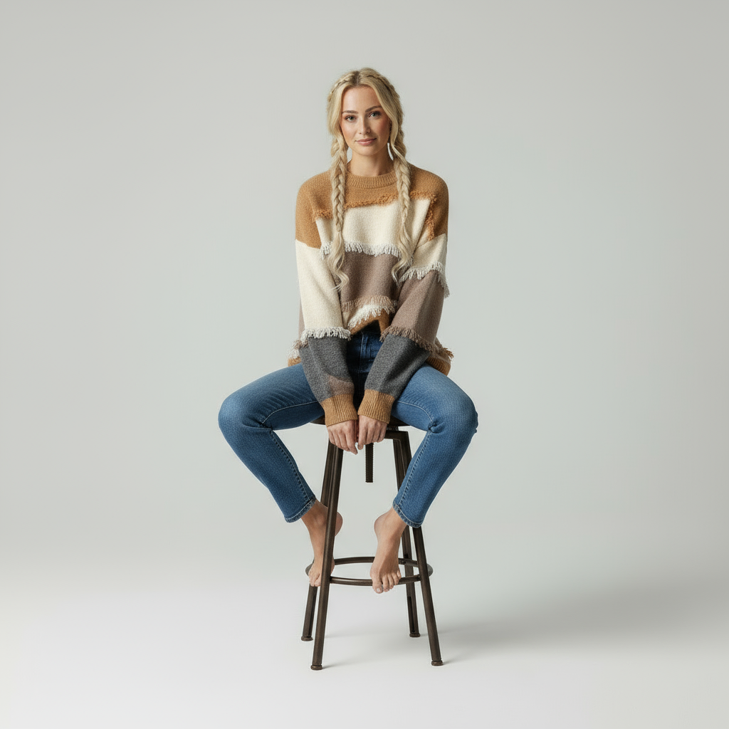 Zeitloser Oversized Strickpullover mit Fransen