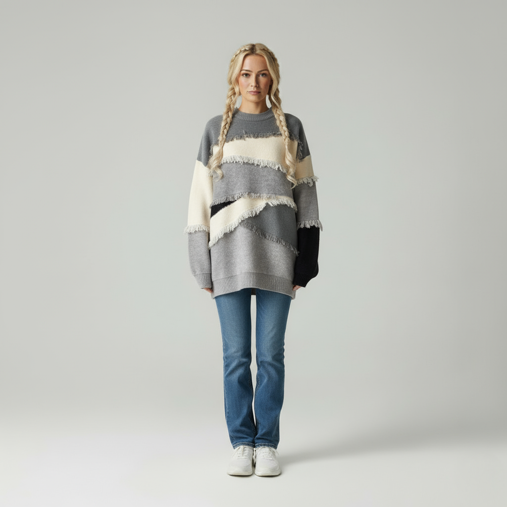 Zeitloser Oversized Strickpullover mit Fransen