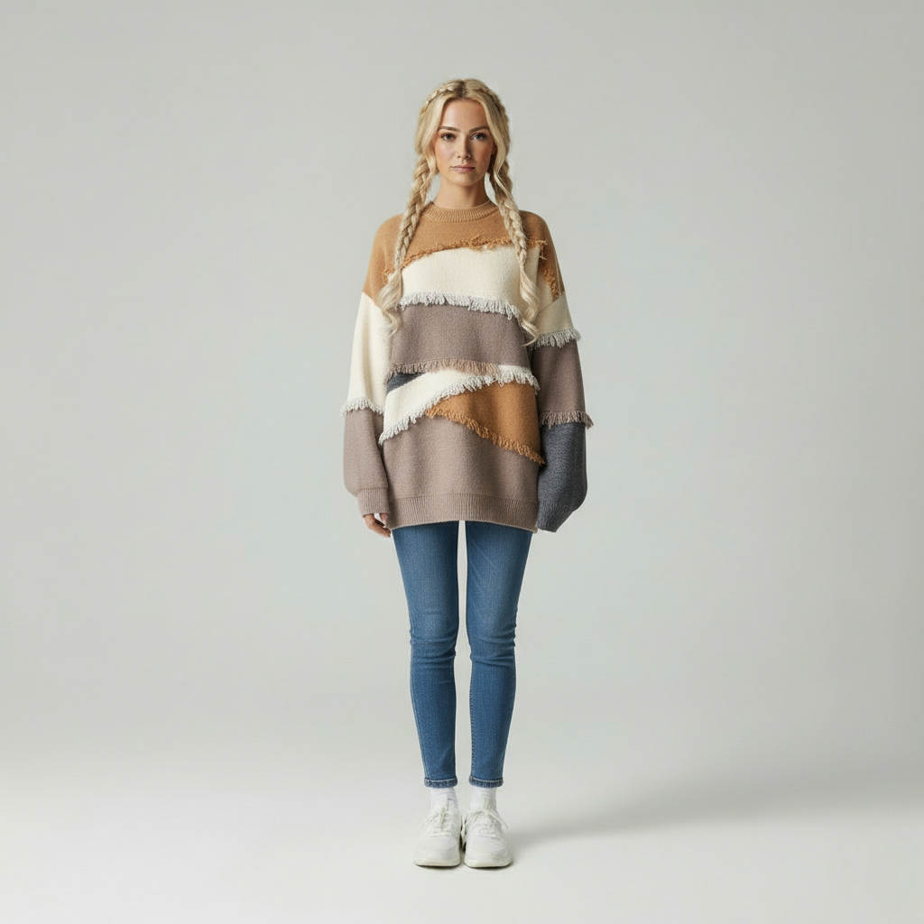 Zeitloser Oversized Strickpullover mit Fransen