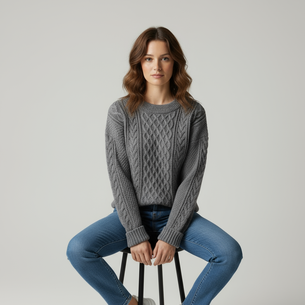 Zeitloser Zopfstrickpullover Aviána in Hochwertiger Wolle