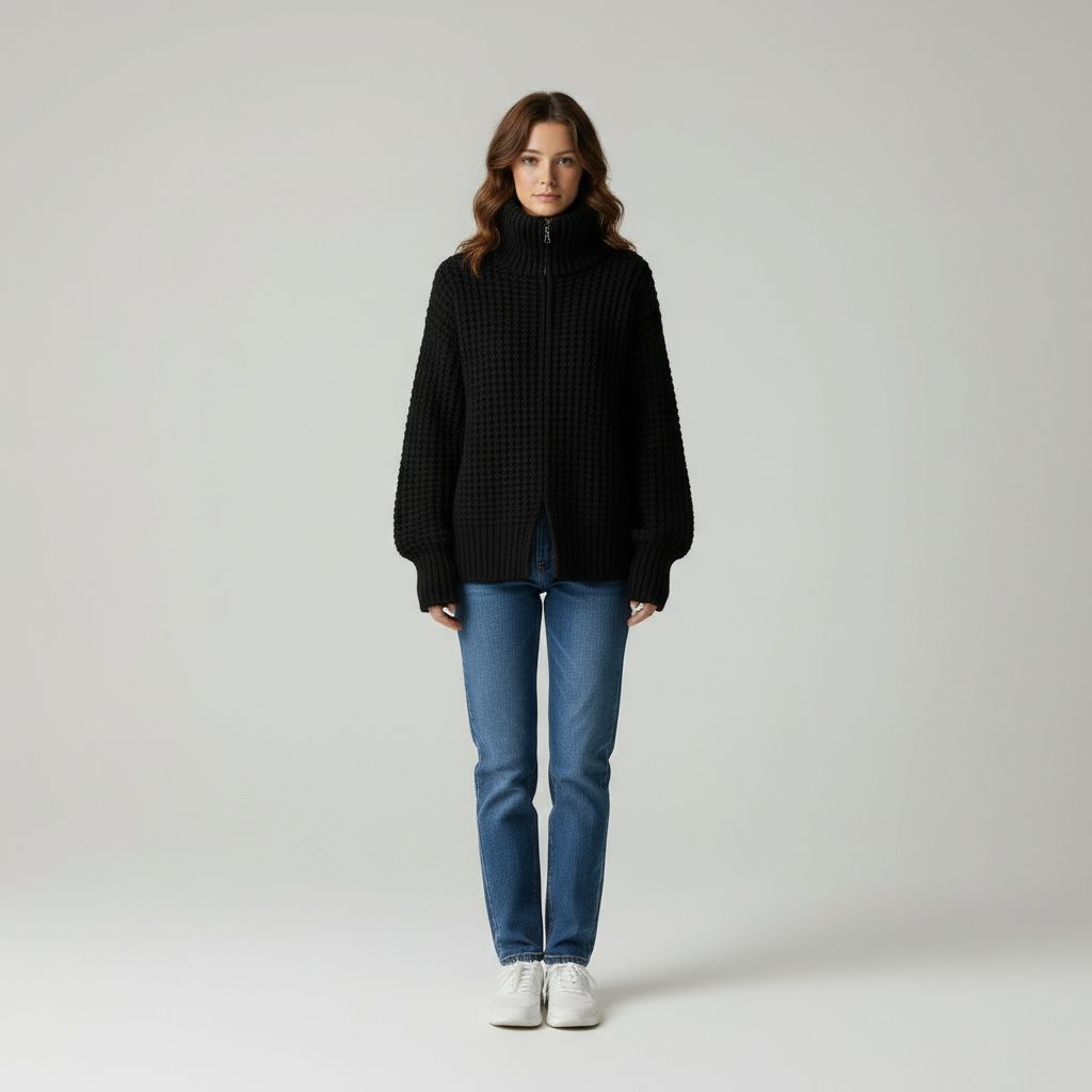 Zeitloser Strickpullover mit Stehkragen