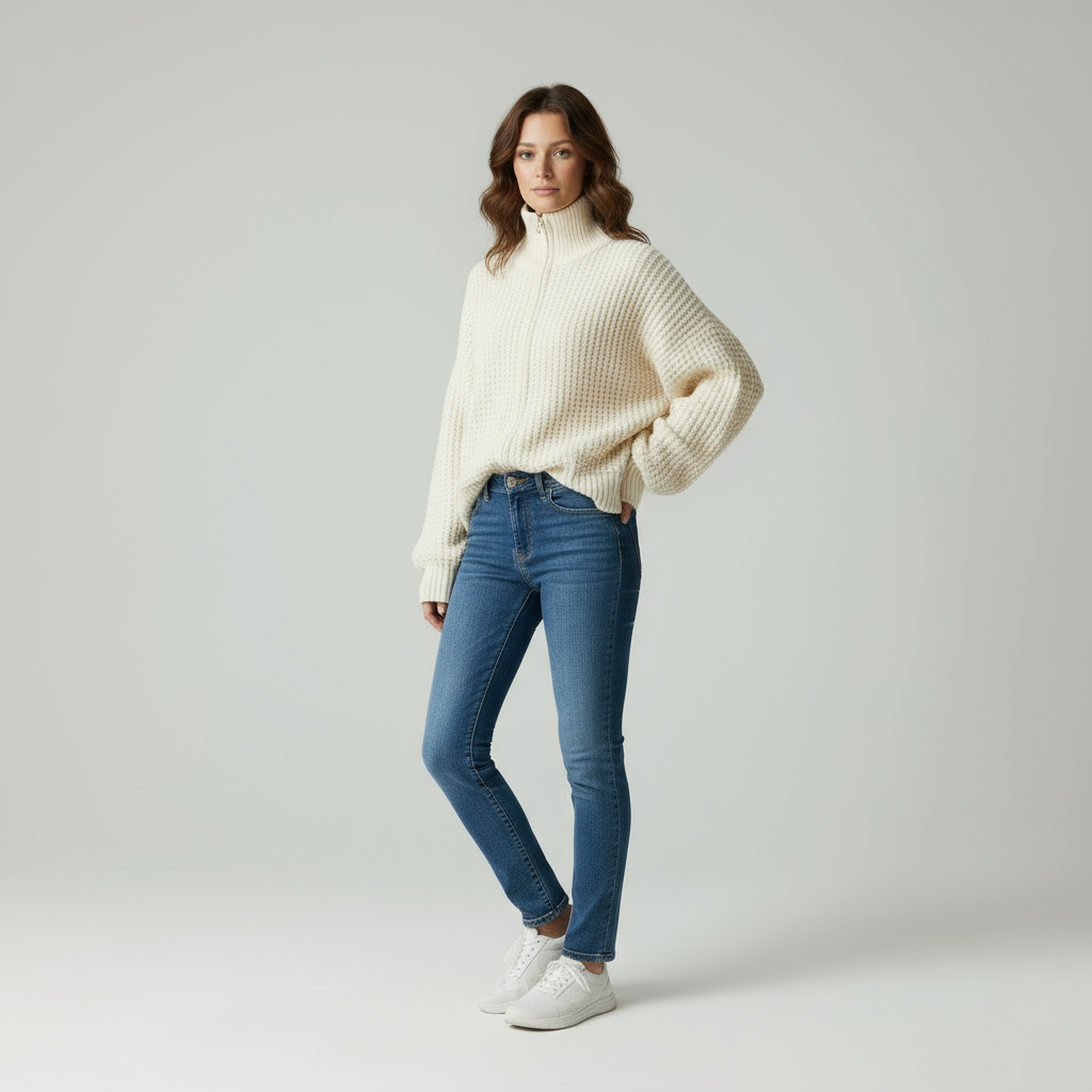 Zeitloser Strickpullover mit Stehkragen