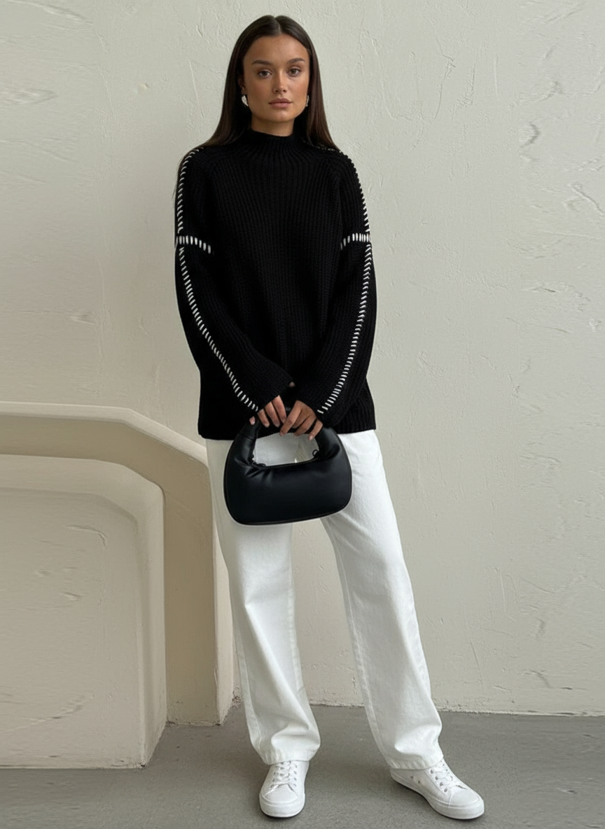 Victoria Zeitloser Kontrast-Strickpullover