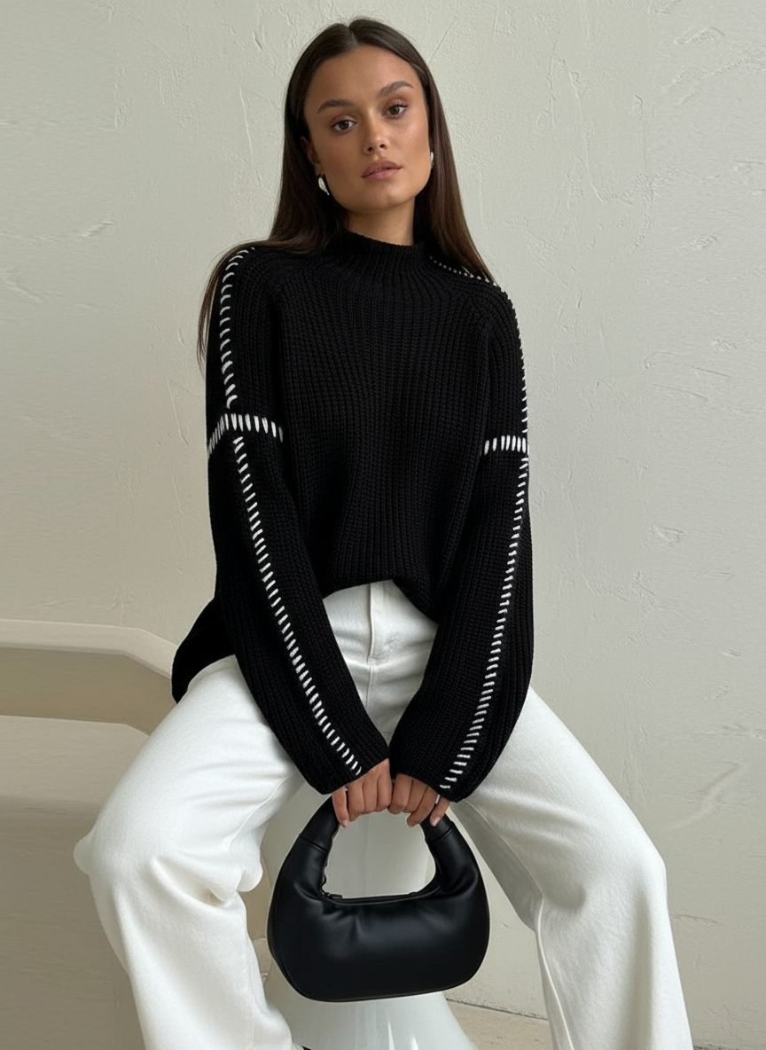 Victoria Zeitloser Kontrast-Strickpullover