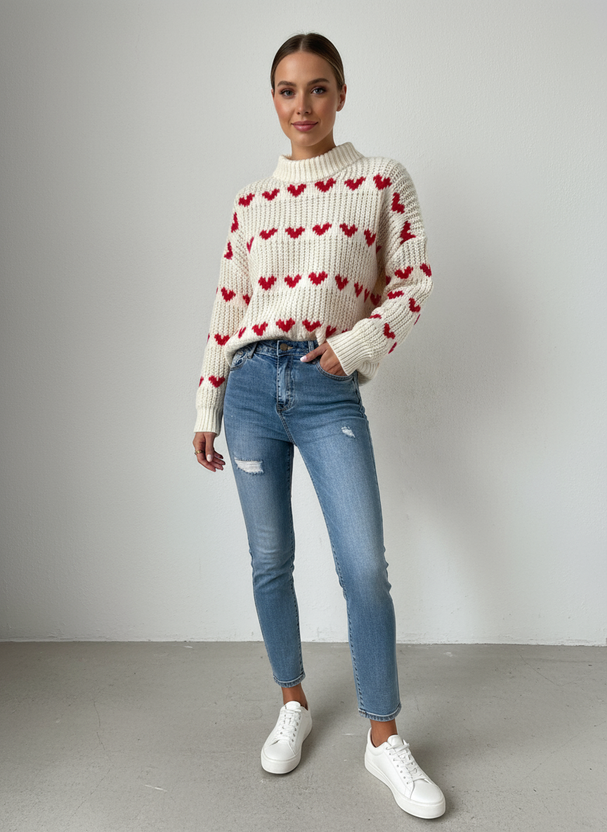 Zeitloser Strickpullover mit Herz-Design