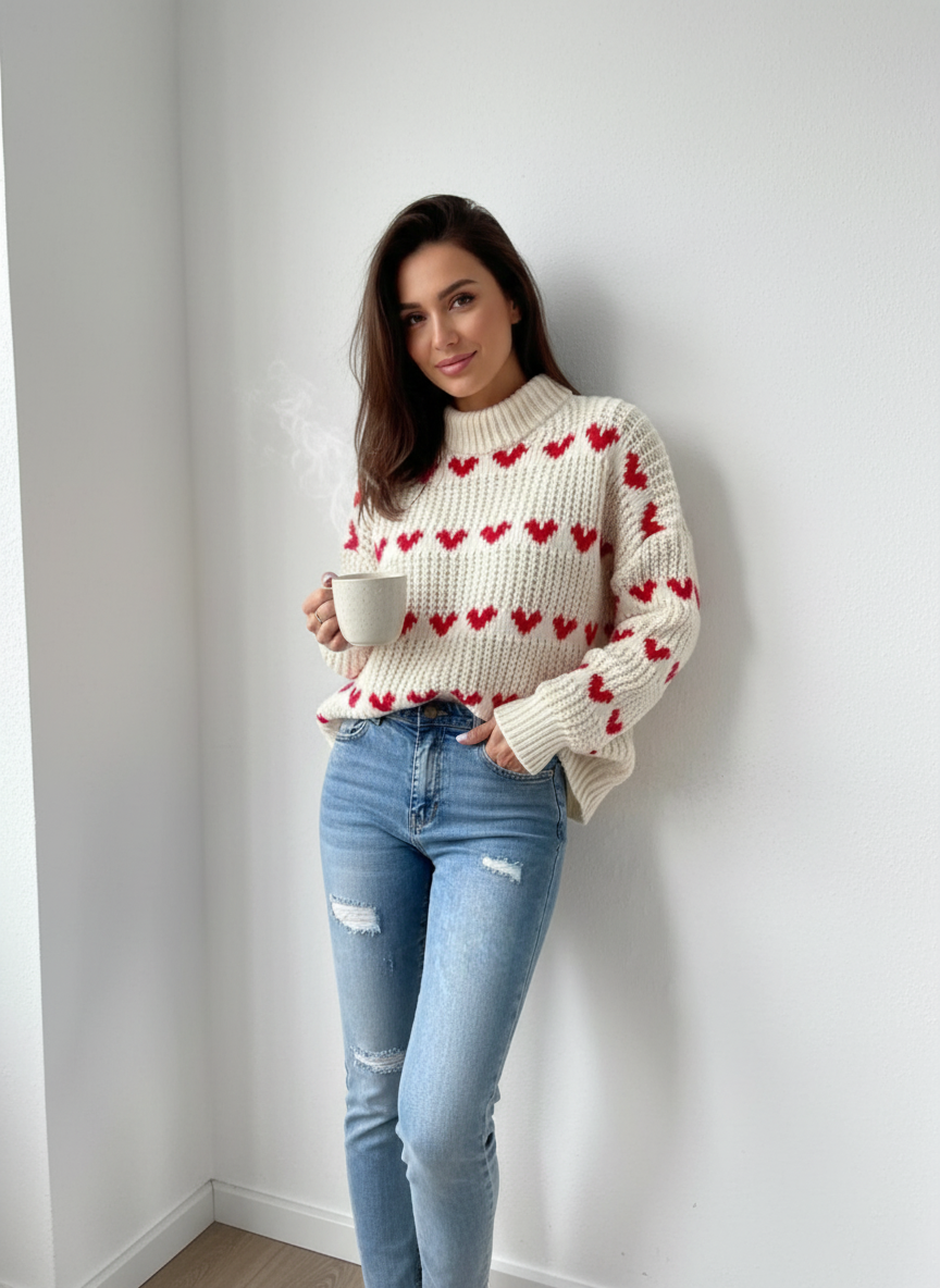 Zeitloser Strickpullover mit Herz-Design