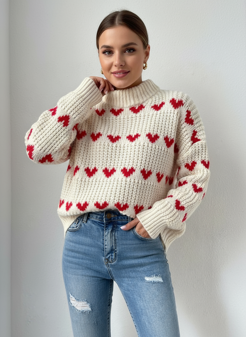 Zeitloser Strickpullover mit Herz-Design