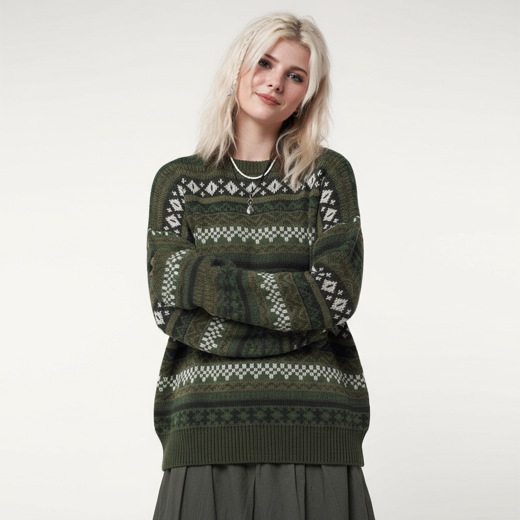 Jacquard Pullover Abrielle in Grün