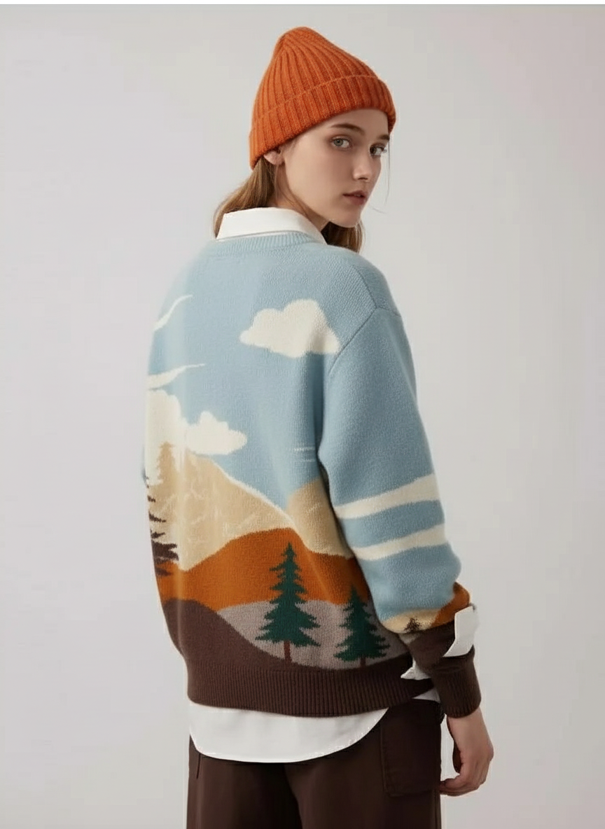 Zeitloser Strickpullover mit Abenteuer-Motiv