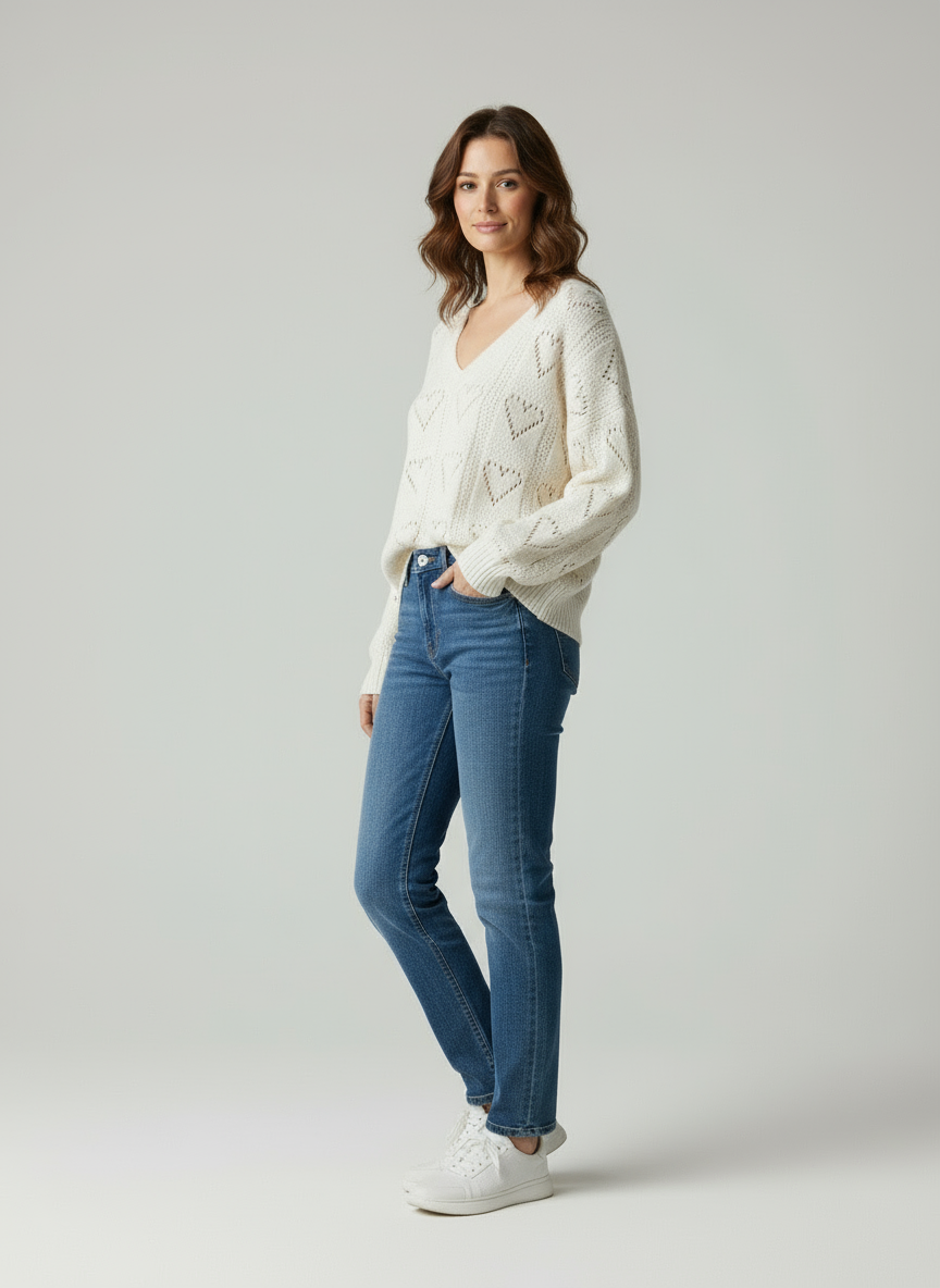 Zeitloser Strickpullover mit Herz-Struktur