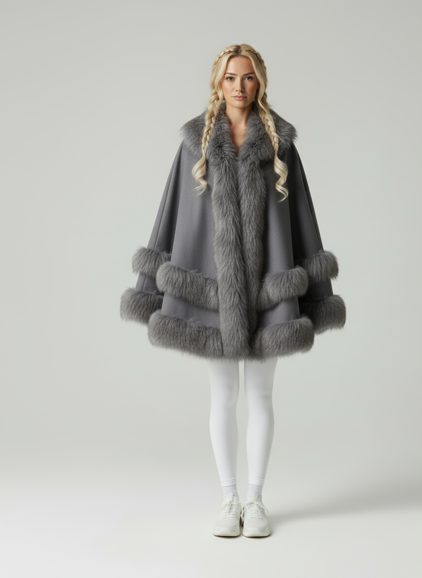 Zeitlose Fiona Umhangjacke mit luxuriösem Pelzbesatz