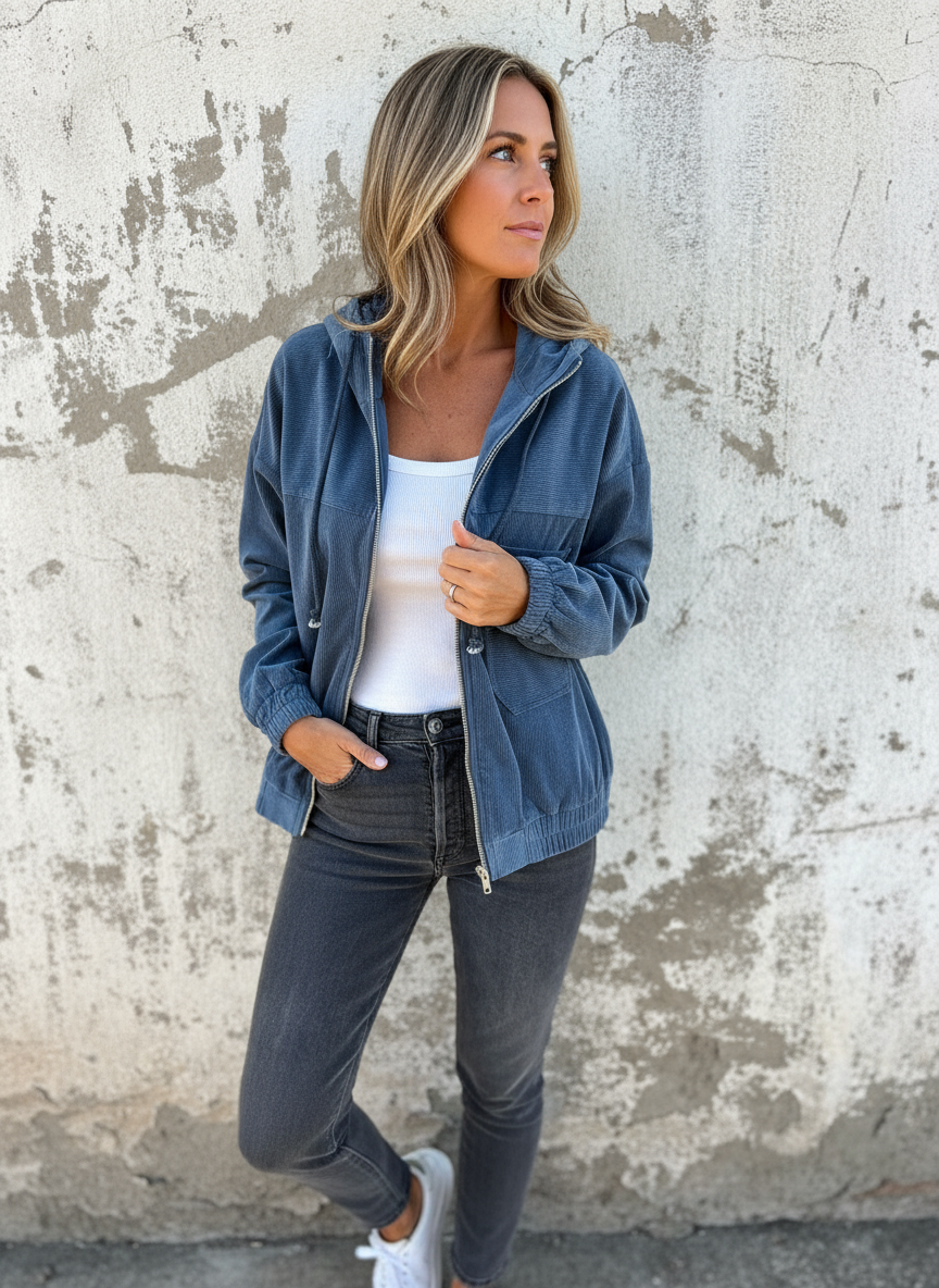 Liana Zeitlose Cord-Freizeitjacke mit Kapuze