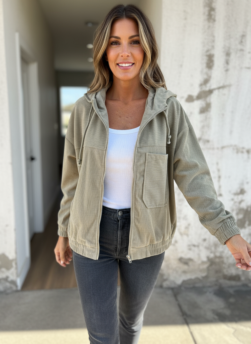 Liana Zeitlose Cord-Freizeitjacke mit Kapuze