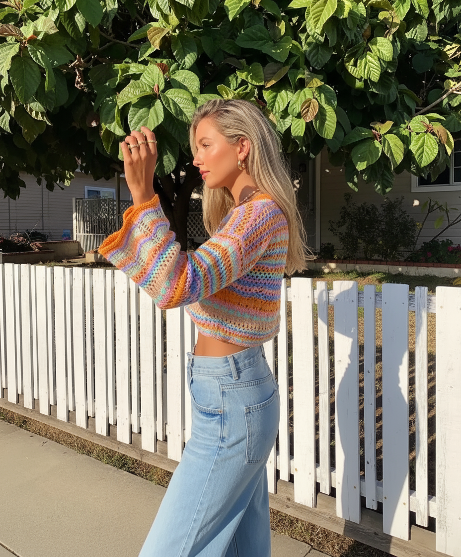 Leila Bunt Häkelpullover Zeitlose Qualität