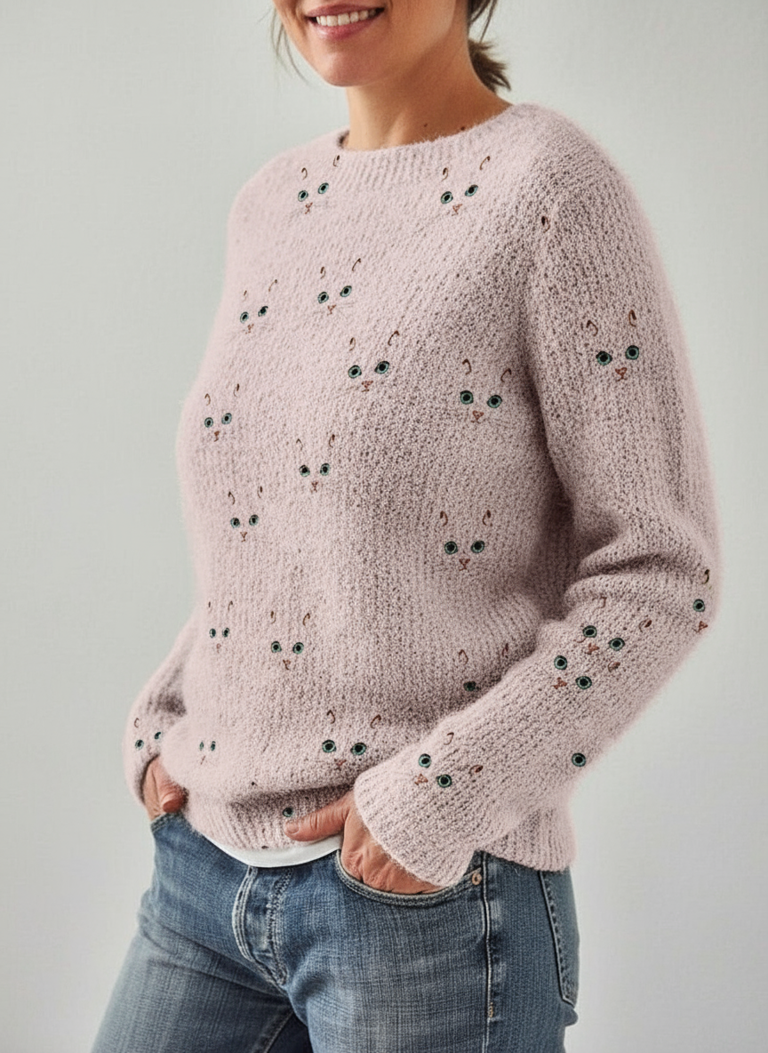 Salora Zeitloser Pullover mit Katzen-Design