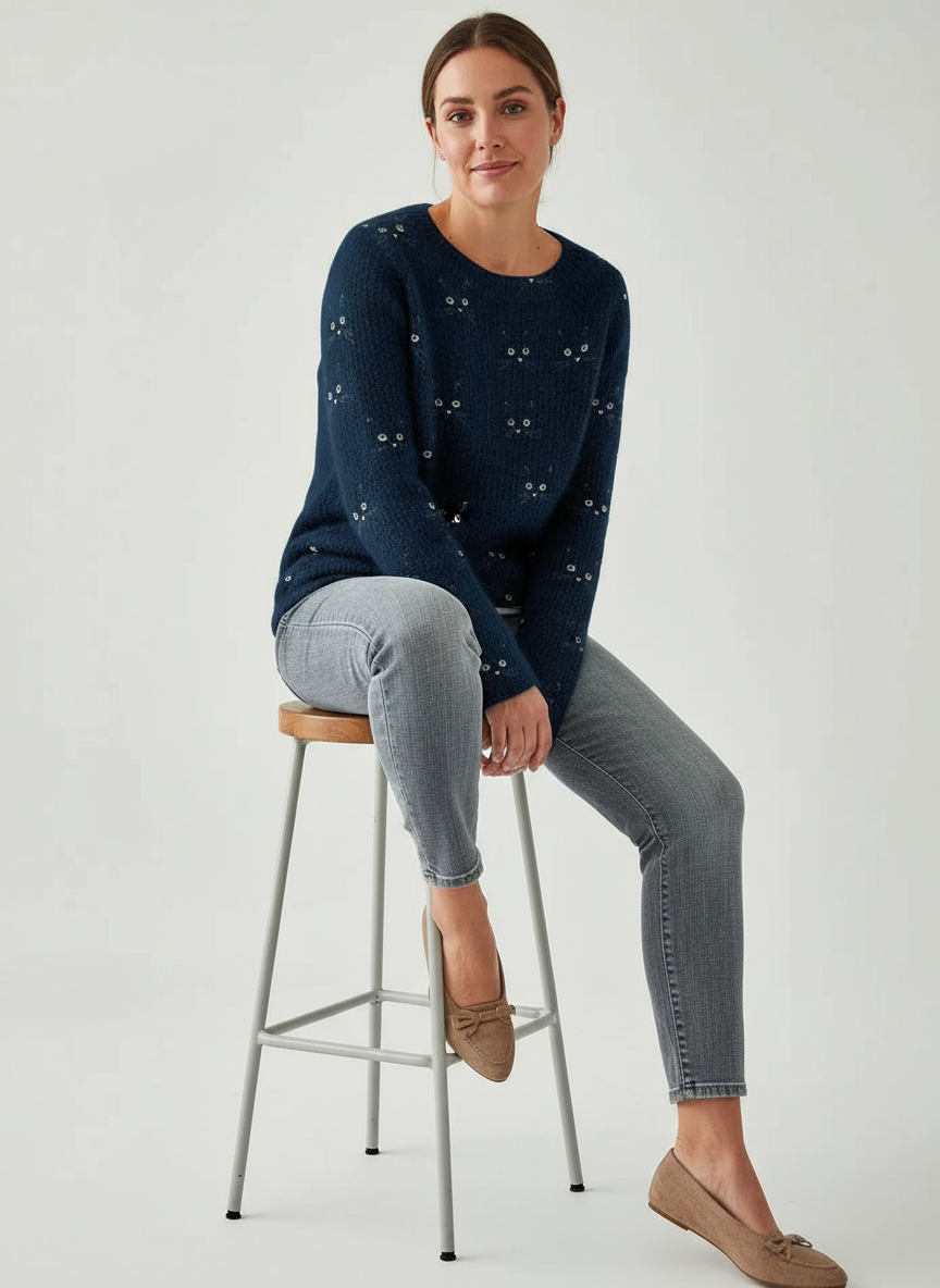 Salora Zeitloser Pullover mit Katzen-Design