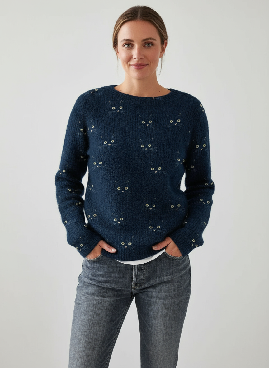 Salora Zeitloser Pullover mit Katzen-Design