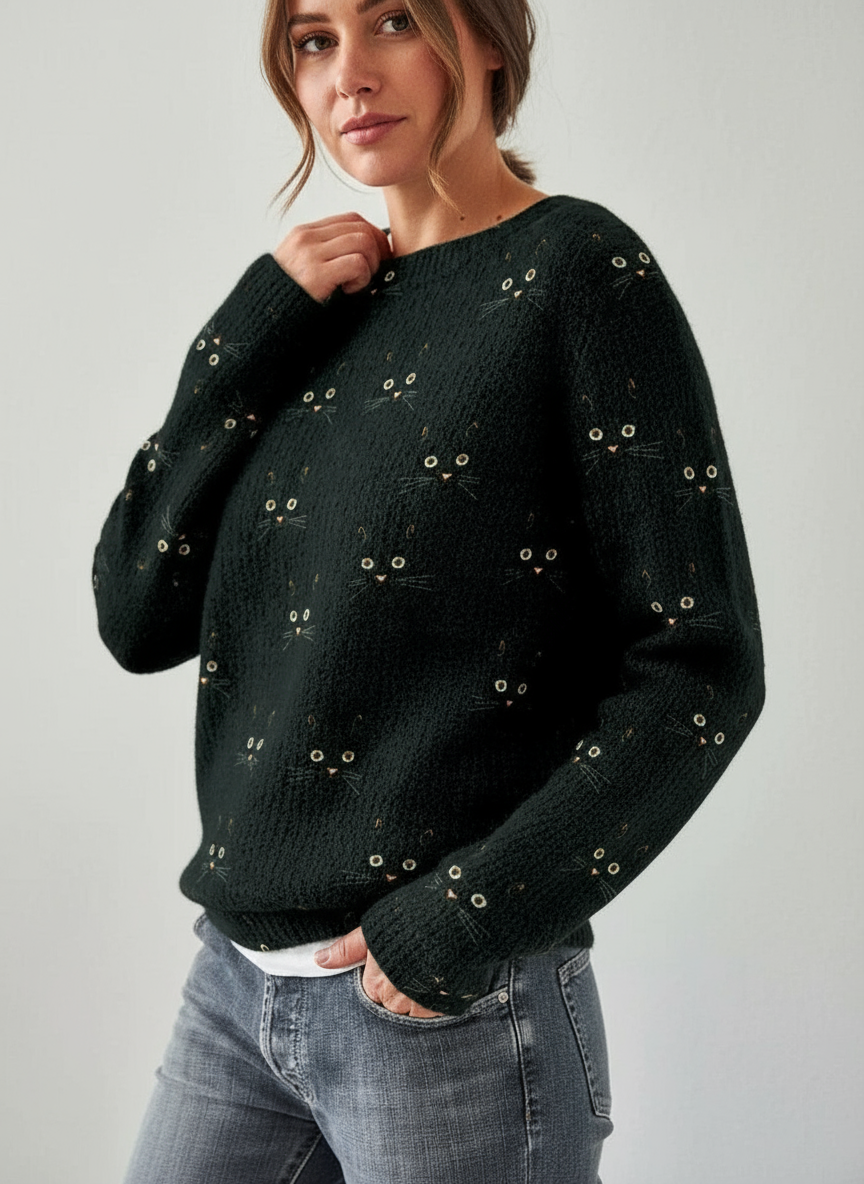 Salora Zeitloser Pullover mit Katzen-Design