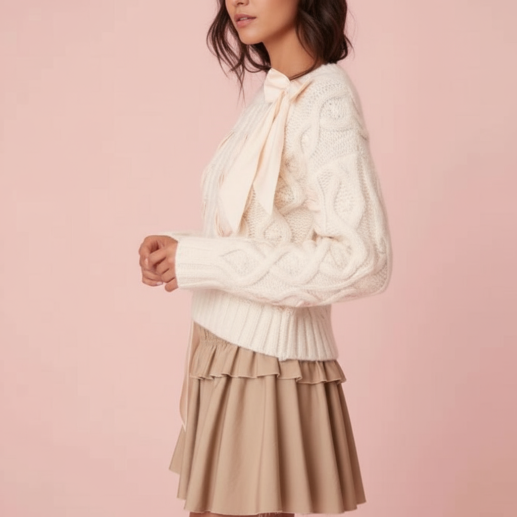 Florina Zeitloser Zopfmuster Pullover mit Schleife