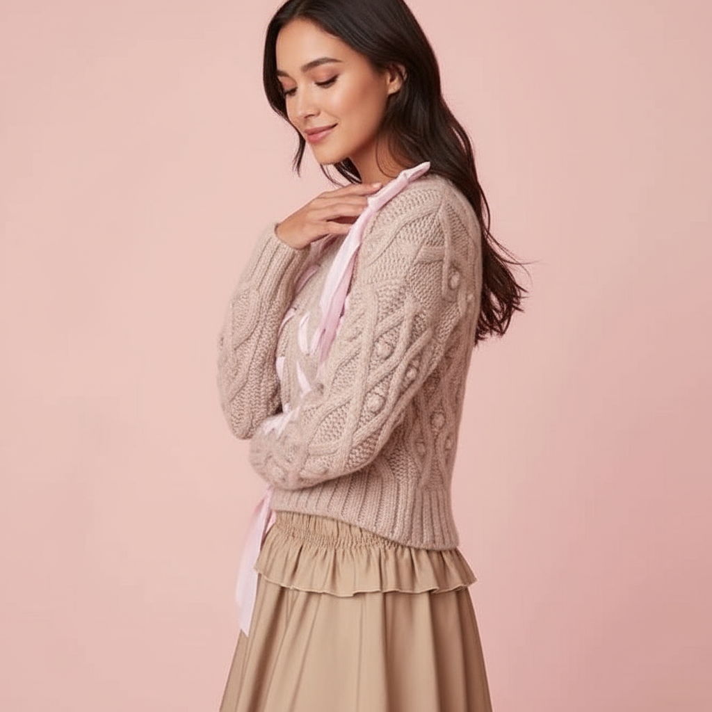 Florina Zeitloser Zopfmuster Pullover mit Schleife