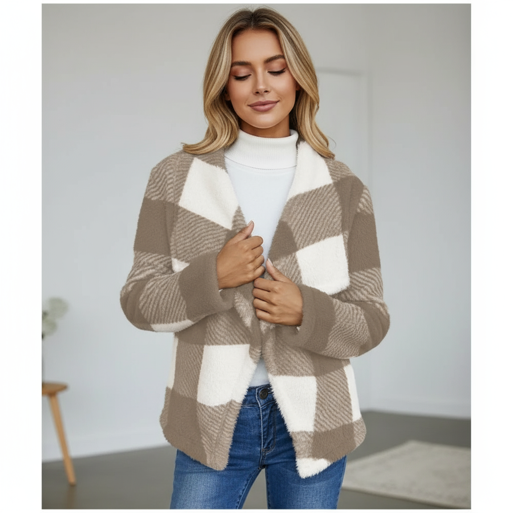 Enara Zeitlose Karo Strickjacke Enara mit Plüsch-Gefühl