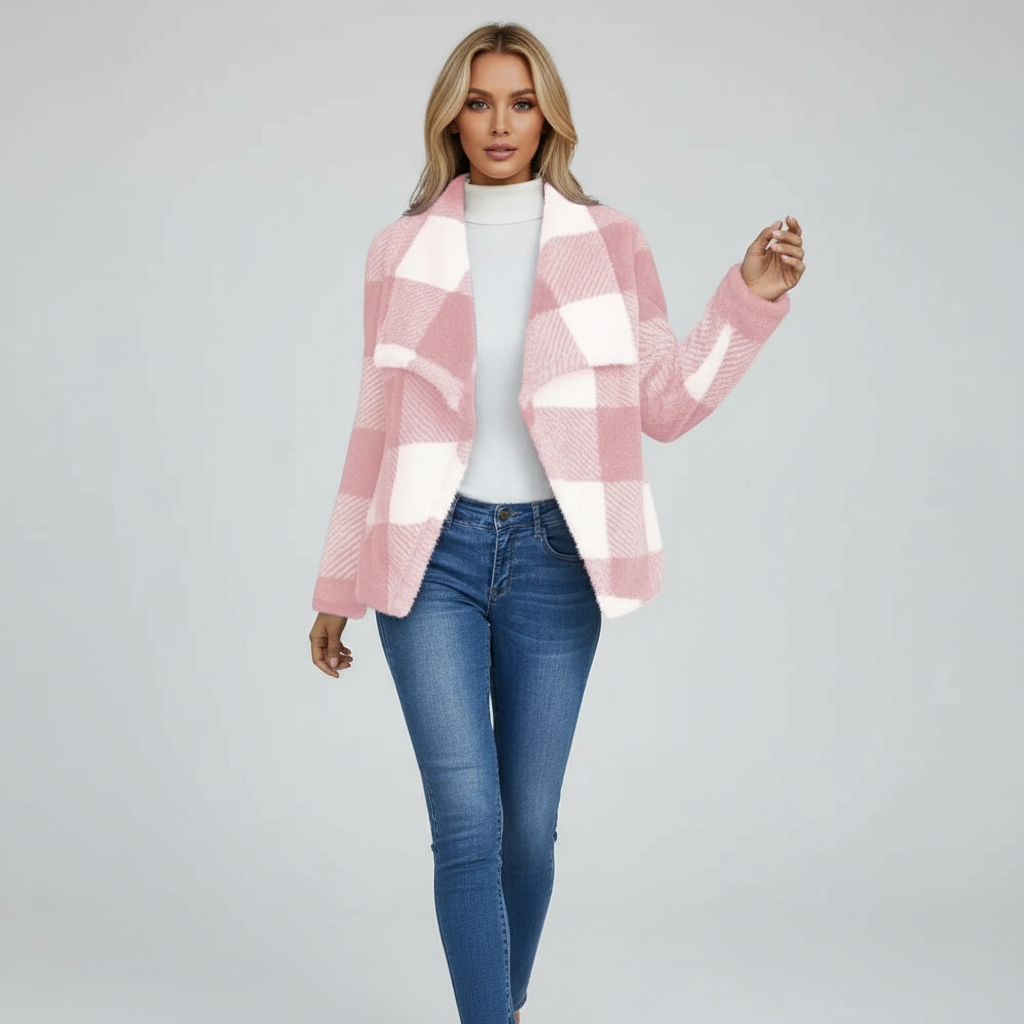 Enara Zeitlose Karo Strickjacke Enara mit Plüsch-Gefühl