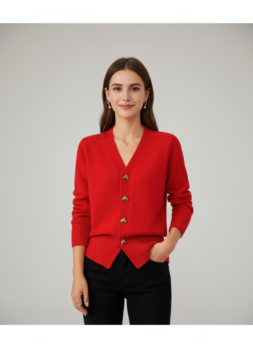 Eleganter Cardigan mit Goldherz-Knöpfen