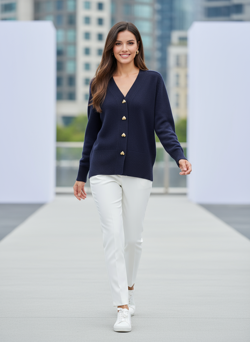 Eleganter Cardigan mit Goldherz-Knöpfen