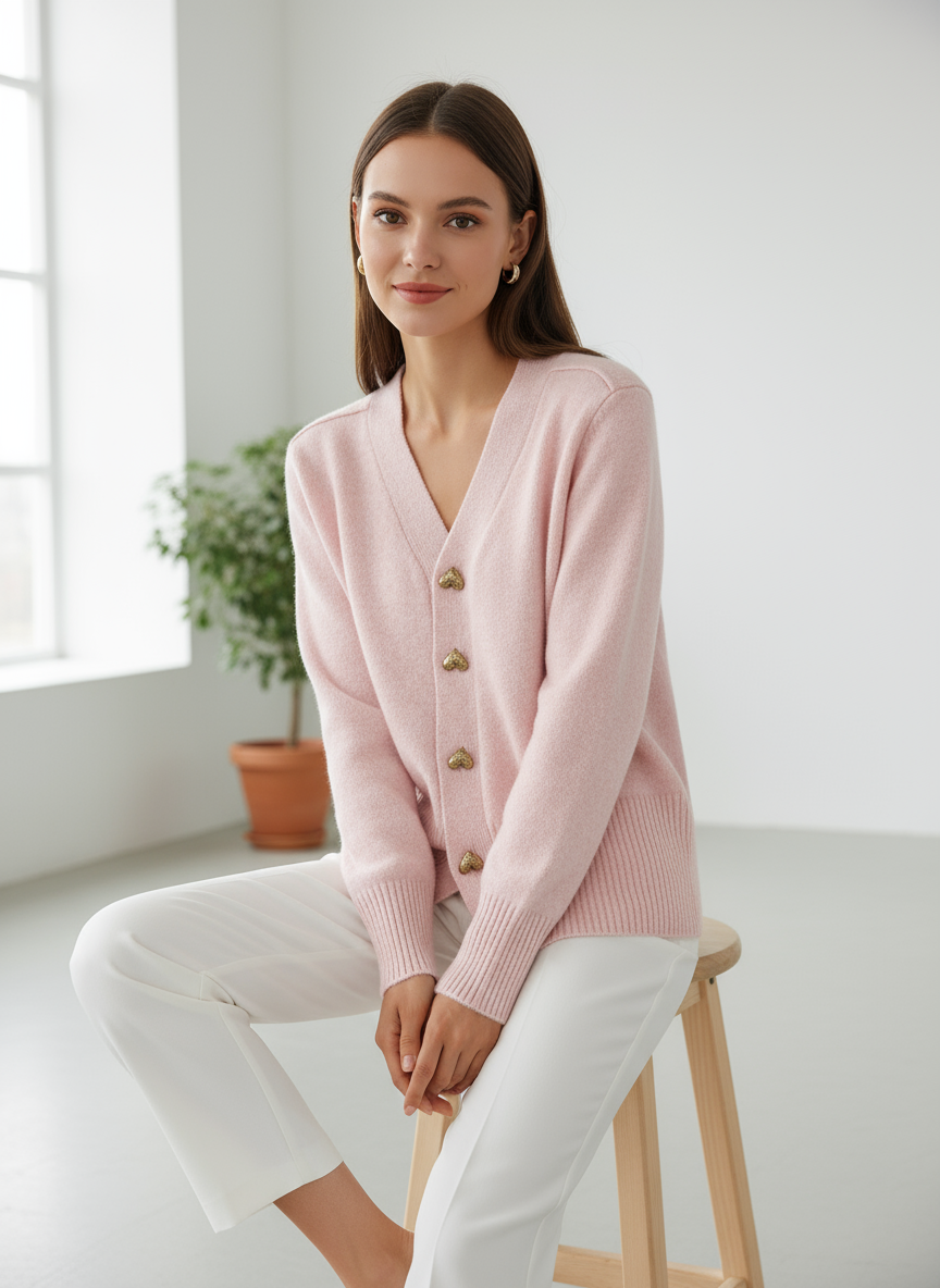 Eleganter Cardigan mit Goldherz-Knöpfen