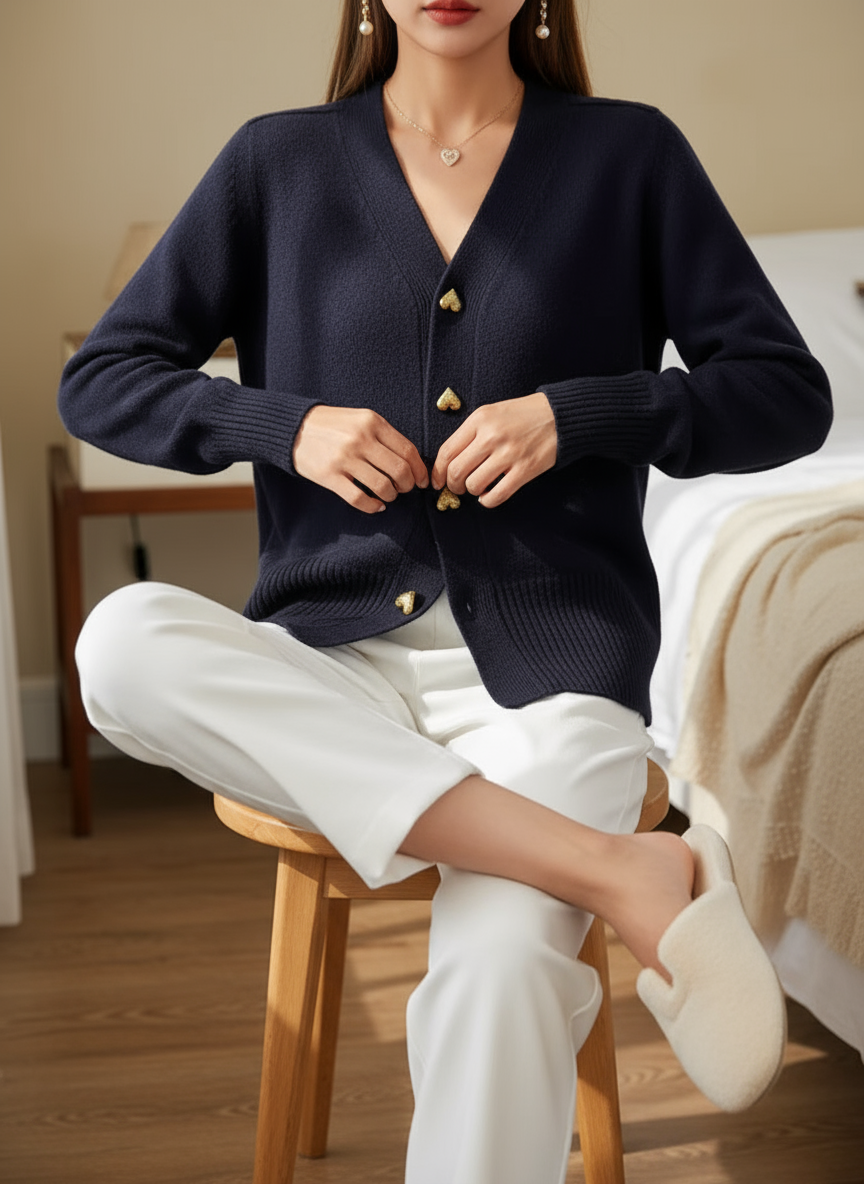Eleganter Cardigan mit Goldherz-Knöpfen
