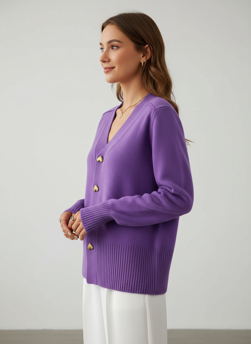 Eleganter Cardigan mit Goldherz-Knöpfen