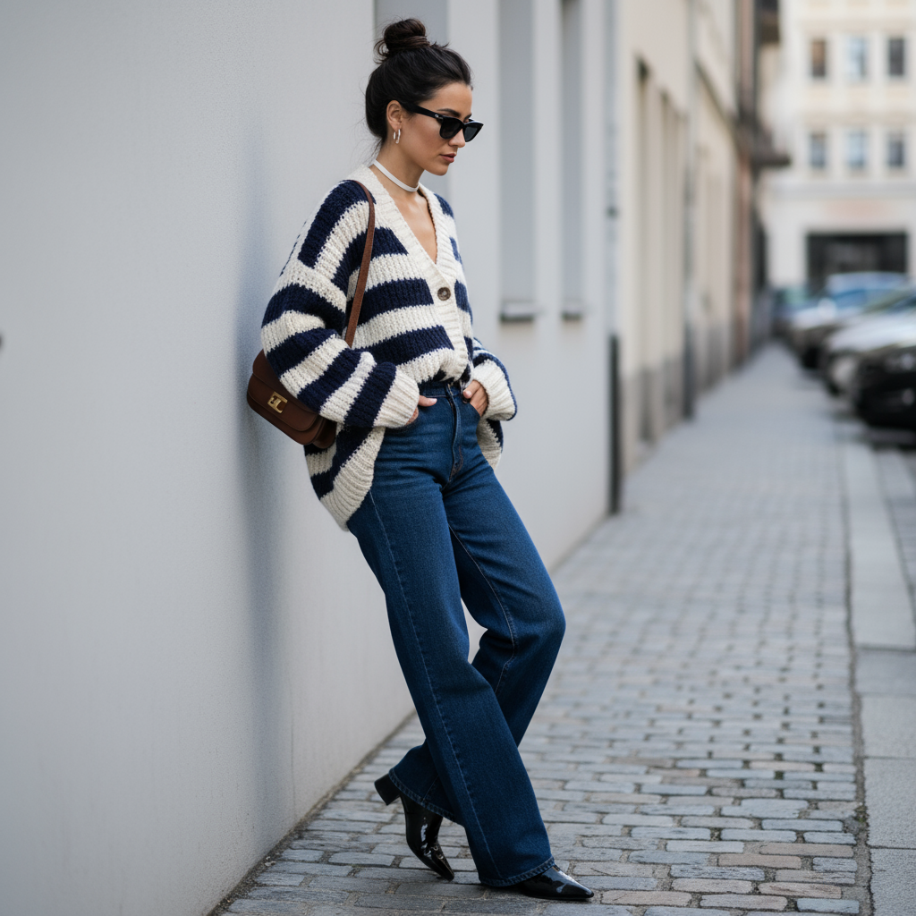 Orena Zeitloser Gestreifter Strick-Cardigan