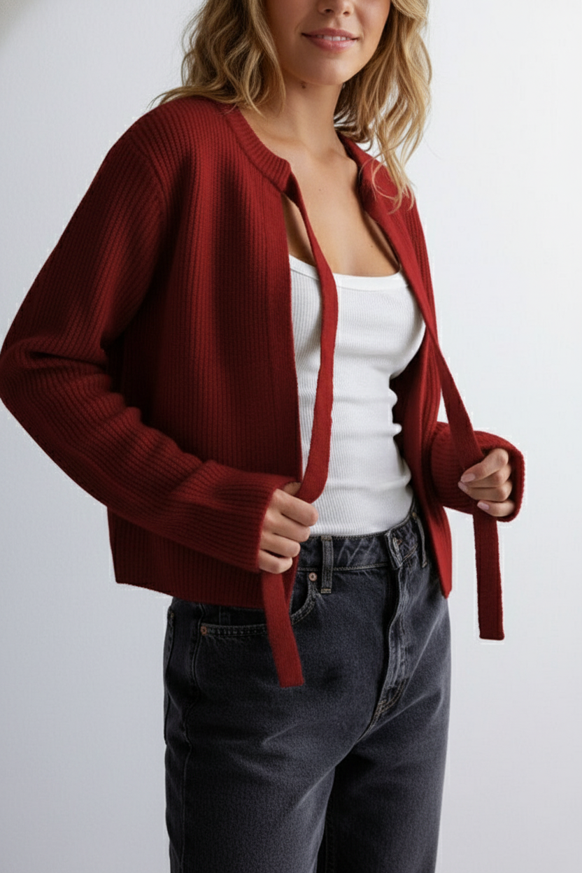Eleganter Strick-Cardigan mit Bindeband